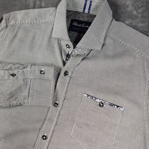 Robert Graham Mens Large Tailored Fit Micro Houndstooth Button Shirt Americana